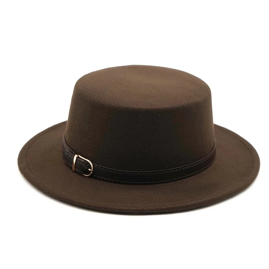 Стильная фетровая шляпа Канотье с ремешком Шоколад 55-58р 
Стильная фетровая шляпа Канотье с ремешком Шоколад 55-58р
