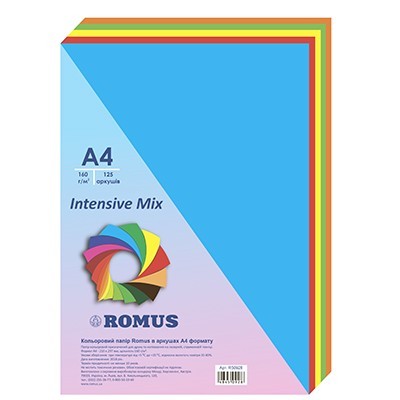Папір кольоровий Romus А4 160 г/м2 Super Intensive MIXS 5 кольорів 125 аркушів (R50928)
Папір кольоровий Romus А4 160 г/м2 Super Intensive MIXS 5 кольорів 125 аркушів (R50928)