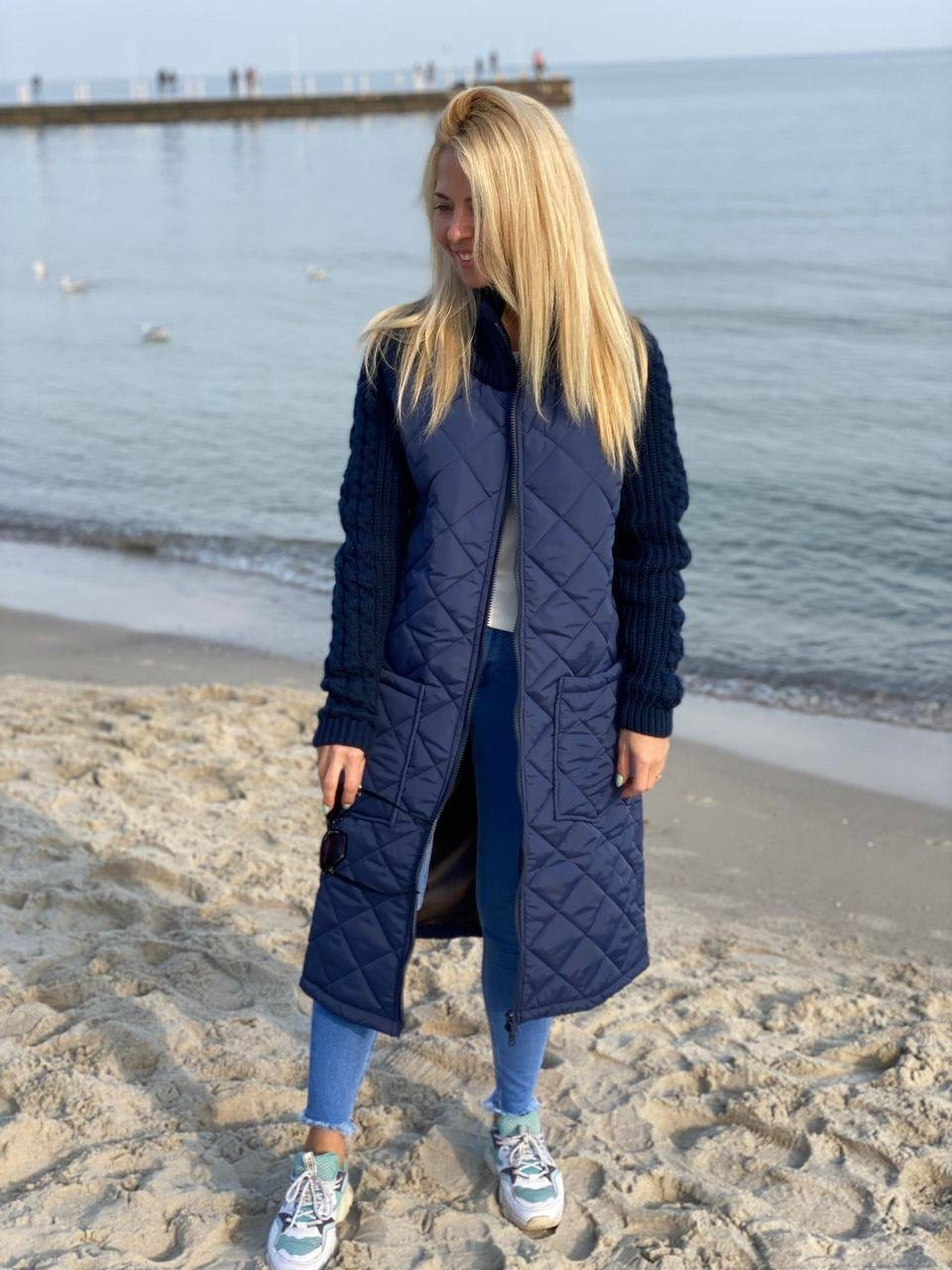 Пальто зимнее с вязаными рукавами - синее КМ 7095, Пальто зимнее с вязаными рукавами 48-52 синее КМ 7095 
Пальто зимнее с вязаными рукавами - синее КМ 7095, Пальто зимнее с вязаными рукавами 48-52 синее КМ 7095