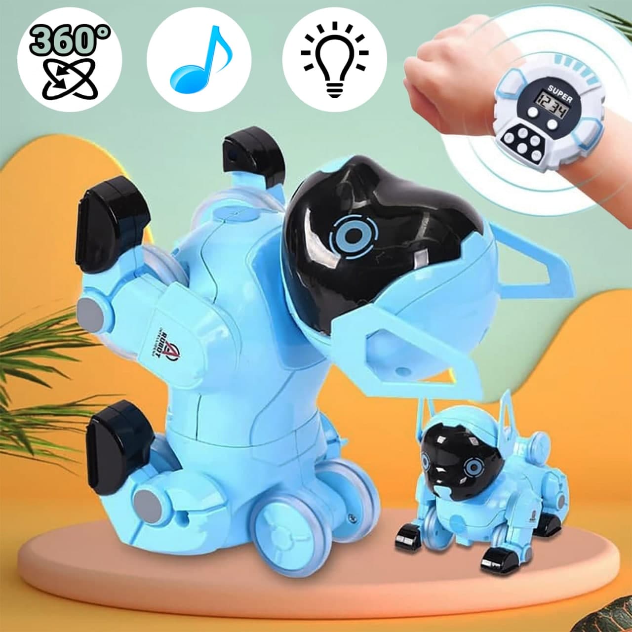 Интерактивная собачка-робот с наручными часами управления Smart Pet-световые и звуковые эффекты, вращается на 360°, выполняет трюки
Интерактивная собачка-робот с наручными часами управления Smart Pet-световые и звуковые эффекты, вращается на 360°, выполняет трюки