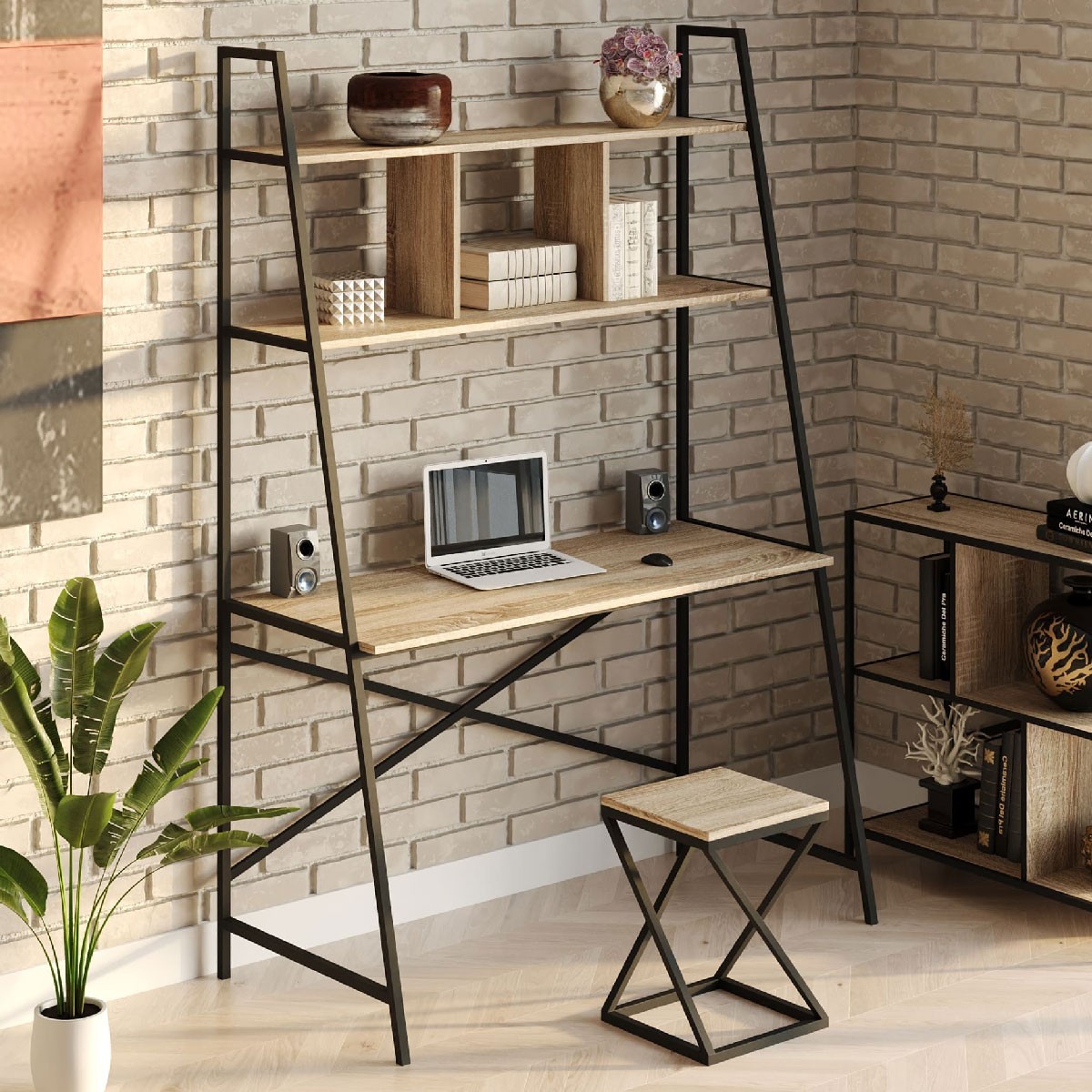 Стол компьютерный письменный с металлическим каркасом в стиле Лофт (Loft) DrevoGoods усиленный, прямой, рабочий для дома и офиса 1600х1800х600мм; металл: Черный; дерево: Дуб Сонома + стеллаж с полками без табурета
Стол компьютерный письменный с металлическим каркасом в стиле Лофт (Loft) DrevoGoods усиленный, прямой, рабочий для дома и офиса 1600х1800х600мм; металл: Черный; дерево: Дуб Сонома + стеллаж с полками без табурета