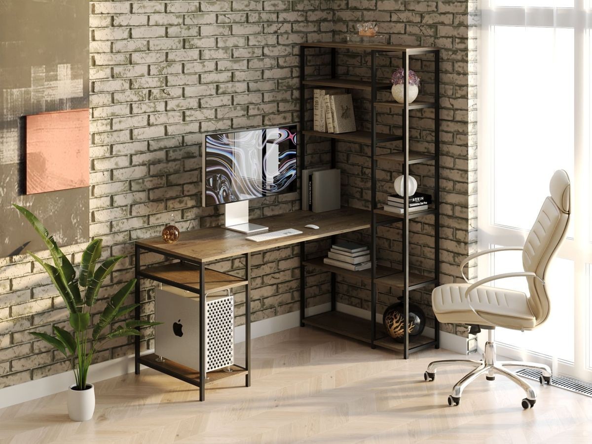 Стол компьютерный письменный с металлическим каркасом в стиле Лофт (Loft) DrevoGoods с полкой под системный блок усиленный, прямой, рабочий для дома и офиса 1600х1800х900мм; металл: Черный; дерево: Аликанте темный + стеллаж
Стол компьютерный письменный с металлическим каркасом в стиле Лофт (Loft) DrevoGoods с полкой под системный блок усиленный, прямой, рабочий для дома и офиса 1600х1800х900мм; металл: Черный; дерево: Аликанте темный + стеллаж