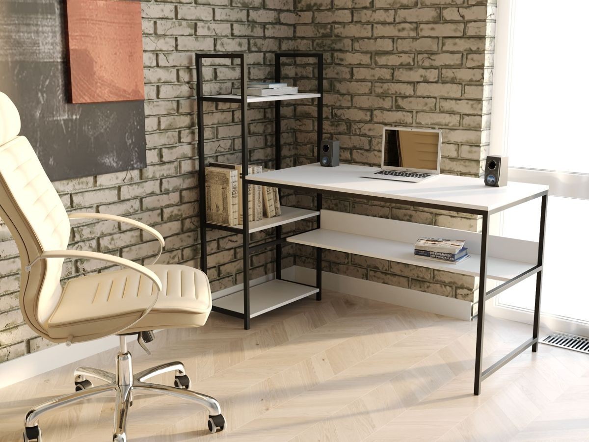 Стол компьютерный письменный с металлическим каркасом в стиле Лофт (Loft) DrevoGoods с полкой под системный блок усиленный, прямой, рабочий для дома и офиса 1400х750х600мм; металл: Черный; дерево: Белый + стеллаж
Стол компьютерный письменный с металлическим каркасом в стиле Лофт (Loft) DrevoGoods с полкой под системный блок усиленный, прямой, рабочий для дома и офиса 1400х750х600мм; металл: Черный; дерево: Белый + стеллаж