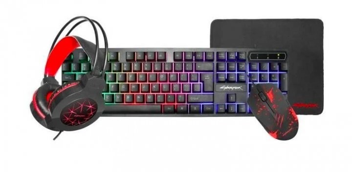 Комплект клавиатура+мышь+коврик+наушники CYBERPUNK CP-009 4в1 RGB Черный, 206_96492
Комплект клавиатура+мышь+коврик+наушники CYBERPUNK CP-009 4в1 RGB Черный, 206_96492