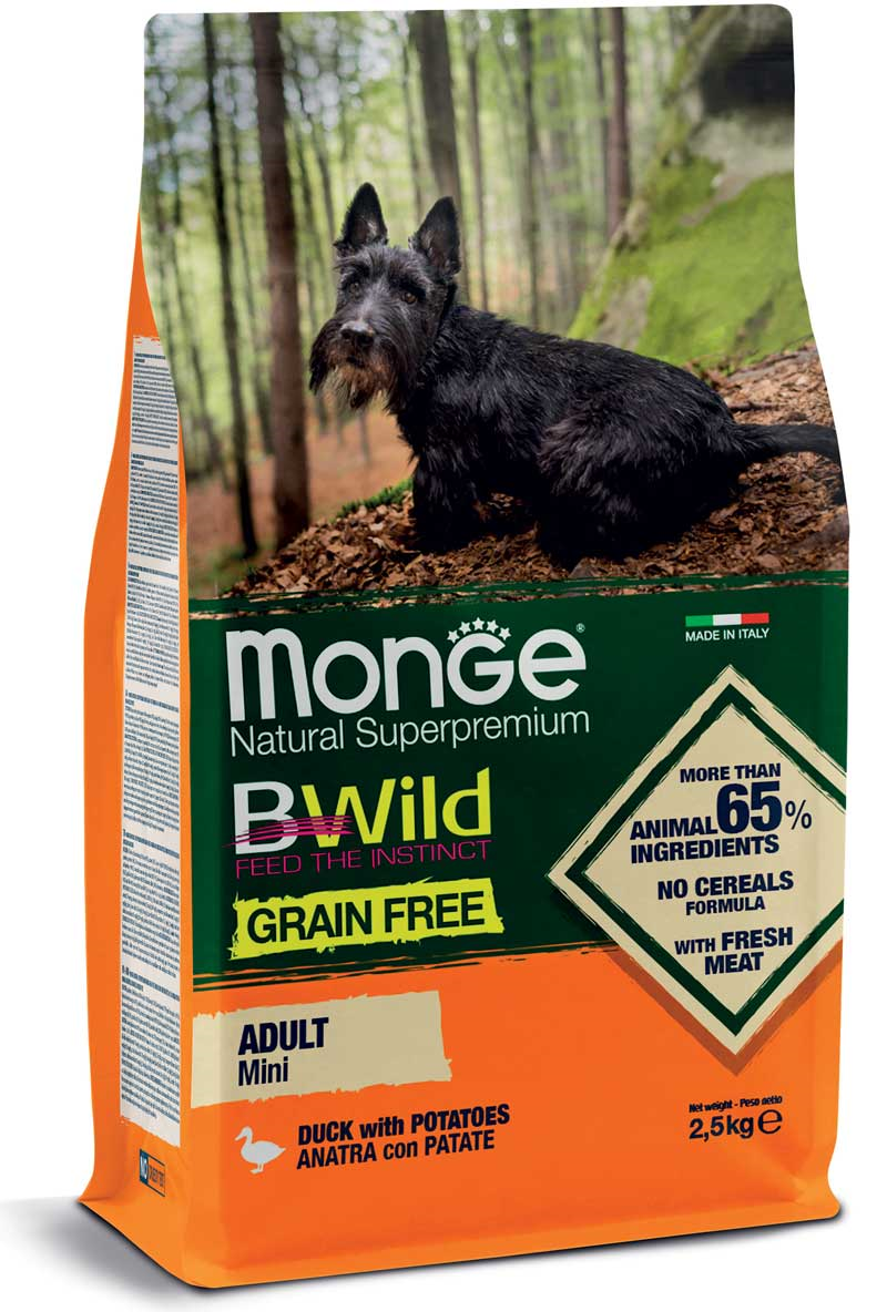 Беззерновой сухой корм Monge Dog Bwild Gr.Free Mini Adult Anatra для взрослых собак мелких пород с уткой 2.5 кг
Беззерновой сухой корм Monge Dog Bwild Gr.Free Mini Adult Anatra для взрослых собак мелких пород с уткой 2.5 кг