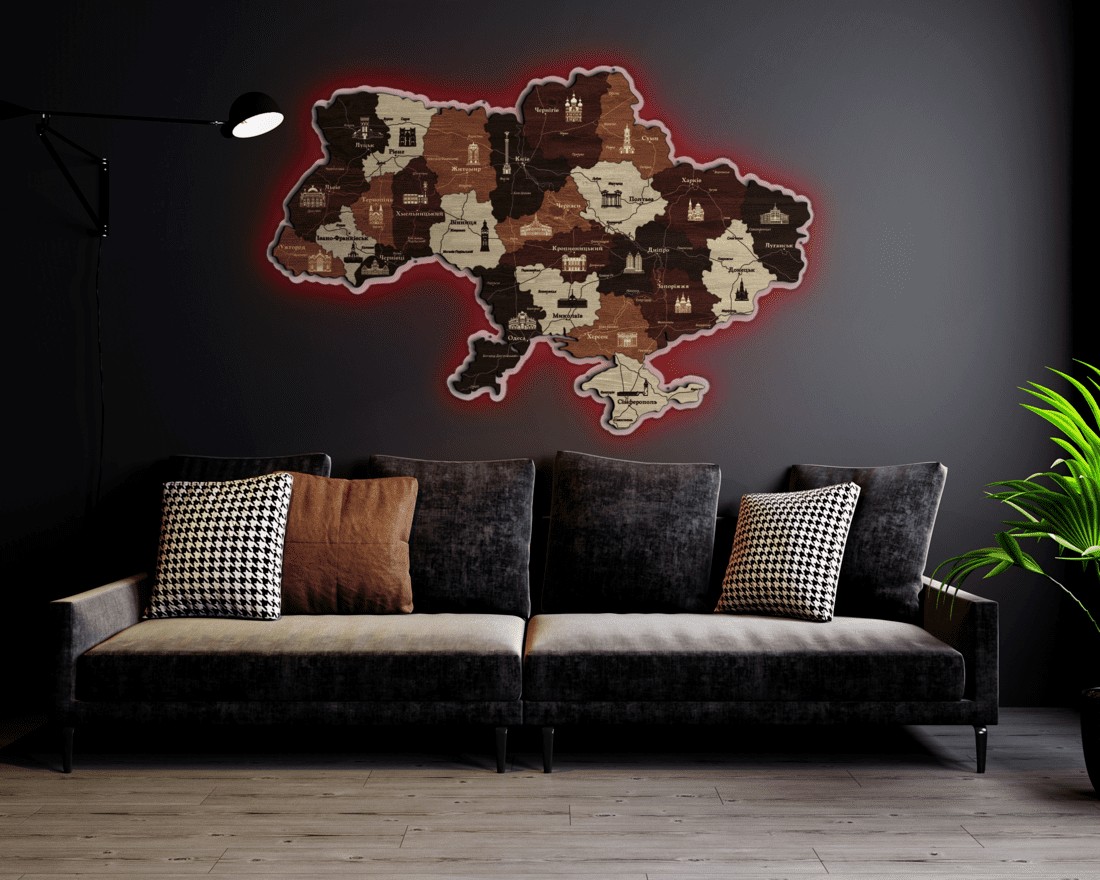 Деревянная карта Украины с подсветкой 3D Led без акрилового стекла S 100 х 67 см Орех и белый палисандр 
Деревянная карта Украины с подсветкой 3D Led без акрилового стекла S 100 х 67 см Орех и белый палисандр