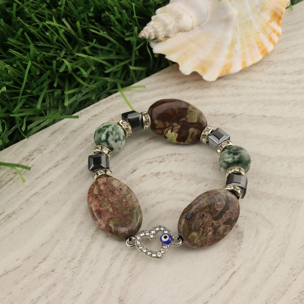 Браслет агат натуральный, гематит натуральный и яшма натуральная (10,12,18 мм), размер 17 см, julB1199 
Браслет агат натуральный, гематит натуральный и яшма натуральная (10,12,18 мм), размер 17 см, julB1199