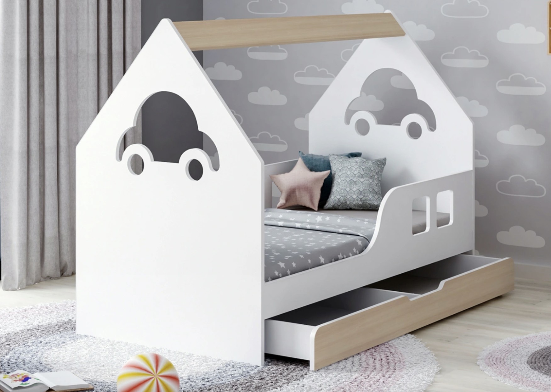 Детская кровать домик Машинка с ящиком KidsBunkBed 144 см x 74,5 см x 106 см. белый цвет
Детская кровать домик Машинка с ящиком KidsBunkBed 144 см x 74,5 см x 106 см. белый цвет