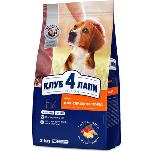 Сухой корм Клуб 4 Лапы Adult Medium Breeds Premium для взрослых собак средних пород от 11 до 25 кг, 2 кг
Сухой корм Клуб 4 Лапы Adult Medium Breeds Premium для взрослых собак средних пород от 11 до 25 кг, 2 кг