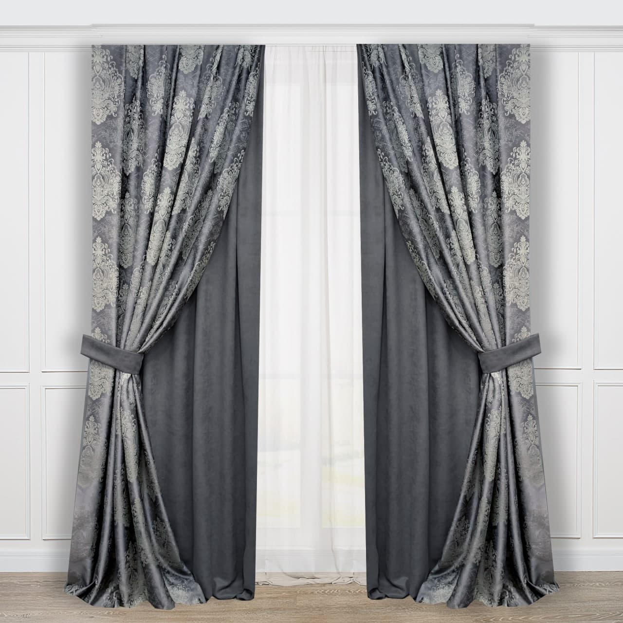 Шторы с тесьмой Adagio Windows Decor Классик из жаккарда с вышивкой в сером цвете 150х270 см (4 шторы), комплект штор для зала
Шторы с тесьмой Adagio Windows Decor Классик из жаккарда с вышивкой в сером цвете 150х270 см (4 шторы), комплект штор для зала