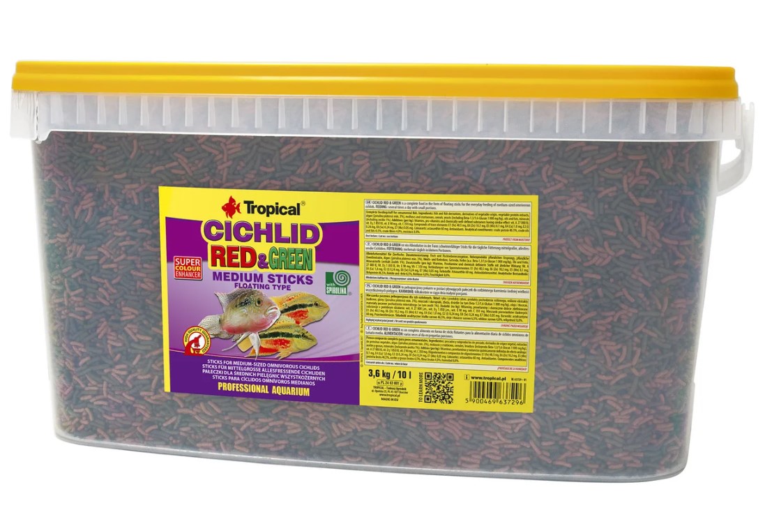 Сухой корм для цихлид в палочках Cichlid Red&Green Medium ST TROPICAL 10 л - 3.6 кг Tropical BGL-TL-63
Сухой корм для цихлид в палочках Cichlid Red&Green Medium ST TROPICAL 10 л - 3.6 кг Tropical BGL-TL-63