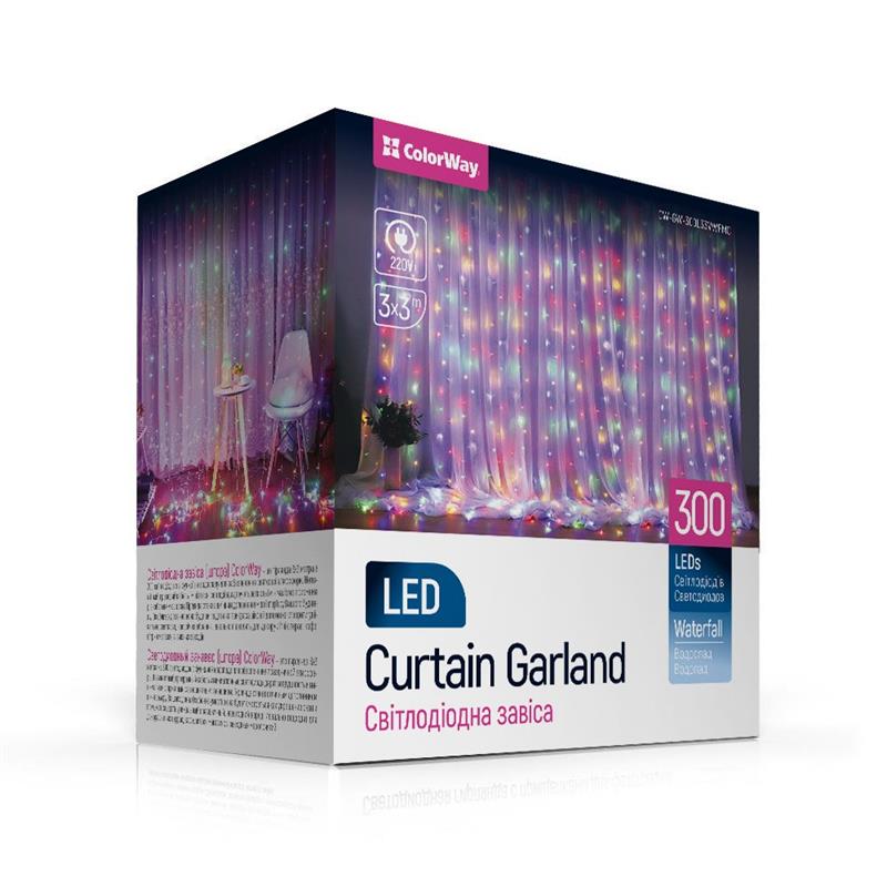 Светодиодная гирлянда ColorWay (CW-GW-300L33VWFMC) штора 300LED, 3м, разноцветная, 220V
Светодиодная гирлянда ColorWay (CW-GW-300L33VWFMC) штора 300LED, 3м, разноцветная, 220V