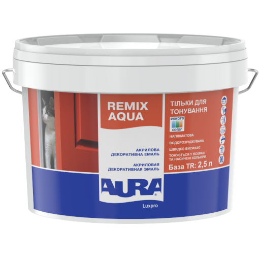 Эмаль универсальная Aura Luxpro Remix Aqua TR Беcцветная 2,5 л - водоразбавимая полуматовая акриловая
Эмаль универсальная Aura Luxpro Remix Aqua TR Беcцветная 2,5 л - водоразбавимая полуматовая акриловая