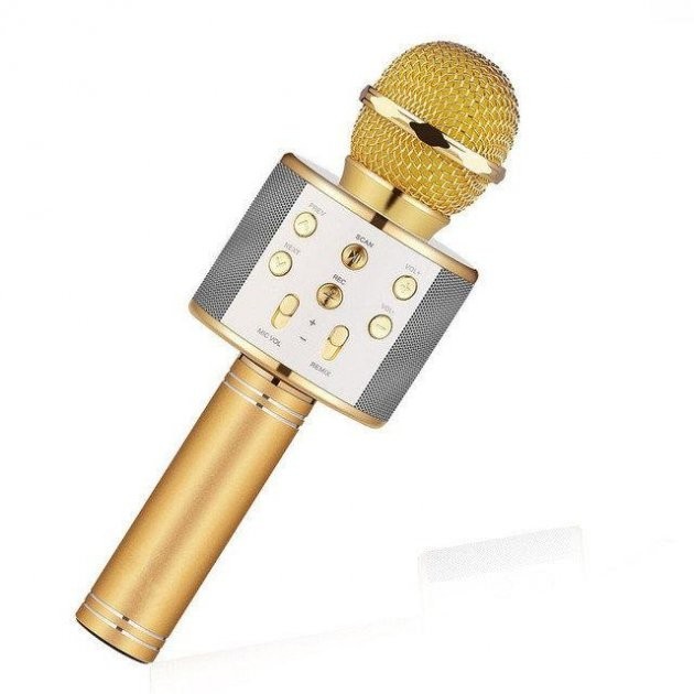 Беспроводной караоке микрофон WS-858 Bluetooth с USB и динамиком (Золотистый)
Беспроводной караоке микрофон WS-858 Bluetooth с USB и динамиком (Золотистый)