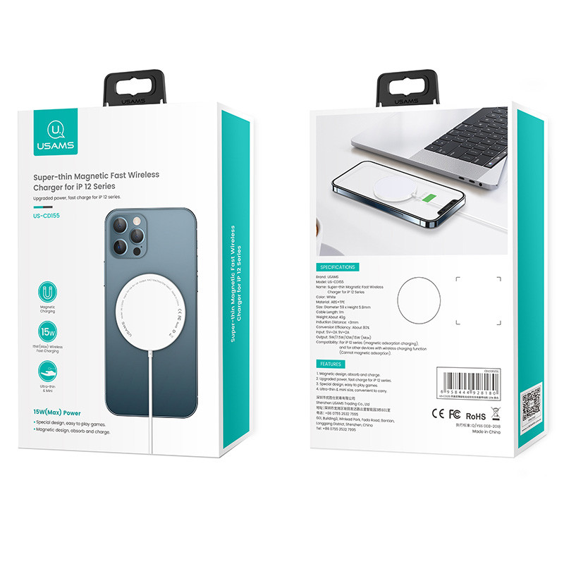 Беспроводное зарядное устройство Usams US-CD155 for iPhone 12, 15W, Type-C (магнитный)
Беспроводное зарядное устройство Usams US-CD155 for iPhone 12, 15W, Type-C (магнитный)