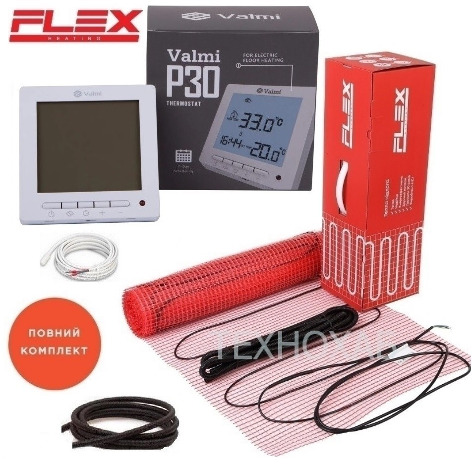 Электрический теплый пол Flex EHM 9м²/ 1575Вт/ 175Вт/м² тонкий нагревательный мат под плитку с программируемым терморегулятором Valmi P30
Электрический теплый пол Flex EHM 9м²/ 1575Вт/ 175Вт/м² тонкий нагревательный мат под плитку с программируемым терморегулятором Valmi P30