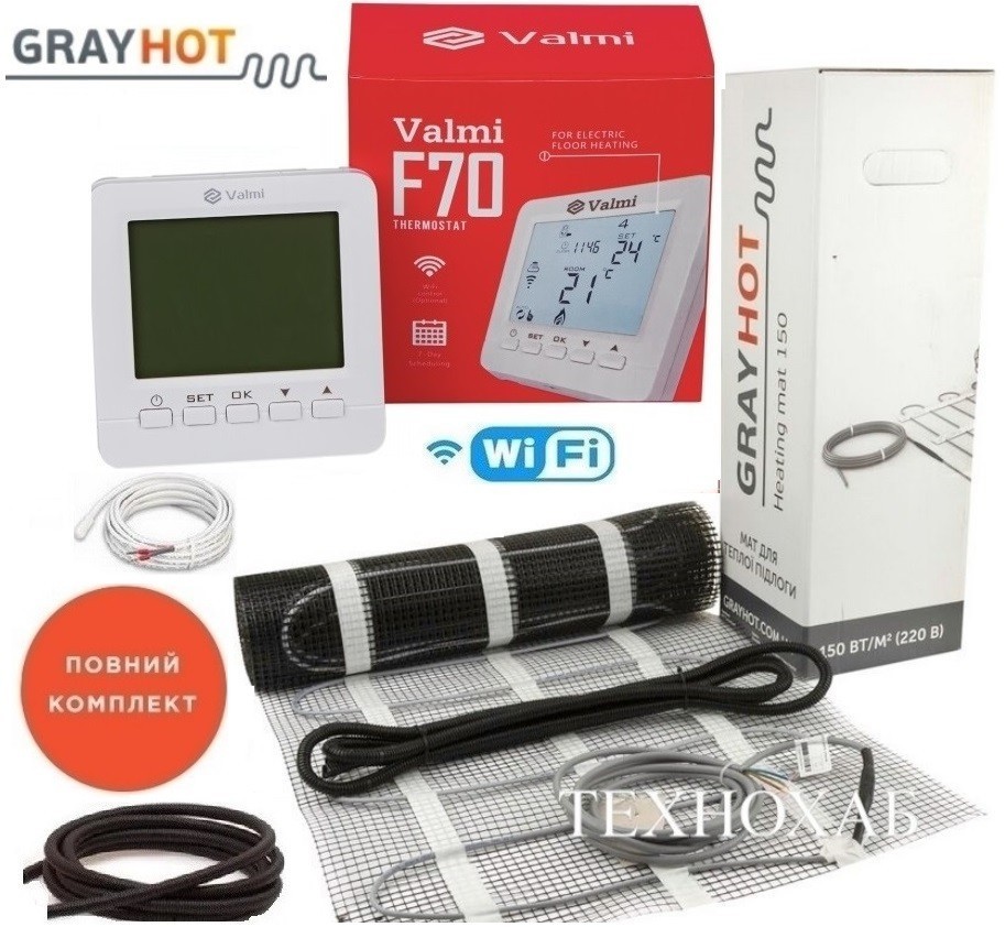 Кабельный мат Grayhot 5,1м²/ 752Ват/ 150Вт/м² теплый пол электрический под плитку с программируемым терморегулятором Valmi F70 Wi-Fi
Кабельный мат Grayhot 5,1м²/ 752Ват/ 150Вт/м² теплый пол электрический под плитку с программируемым терморегулятором Valmi F70 Wi-Fi