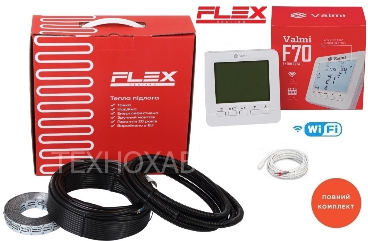 Теплый кабельный пол Flex 1м²-1,2м²/ 175Вт (10м) тонкий нагревательный кабель под плитку 17,5 Вт/м с программируемым терморегулятором Valmi F70 WI-FI
Теплый кабельный пол Flex 1м²-1,2м²/ 175Вт (10м) тонкий нагревательный кабель под плитку 17,5 Вт/м с программируемым терморегулятором Valmi F70 WI-FI