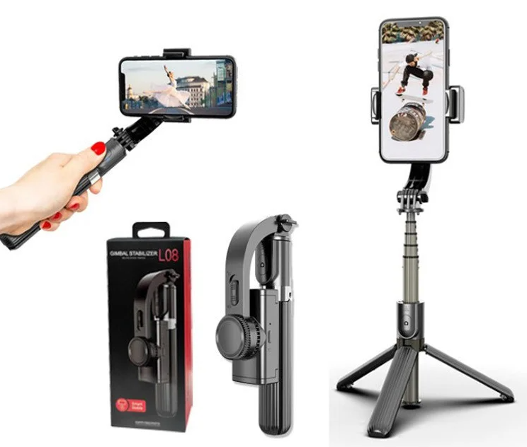 Стабилизатор телефона Gimbal L08. Штатив держатель телефона с Bluetooth пультом дистанционного управления
Стабилизатор телефона Gimbal L08. Штатив держатель телефона с Bluetooth пультом дистанционного управления