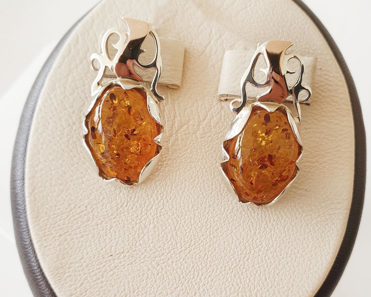 Сережки серебряные с янтарем 6,14 г