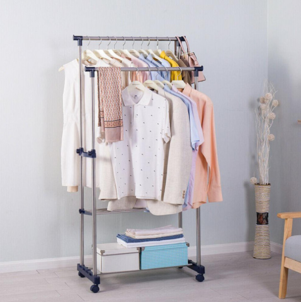 Телескопическая металлическая стойка вешалка для одежды с двумя полками для обуви
Телескопическая металлическая стойка вешалка для одежды с двумя полками для обуви