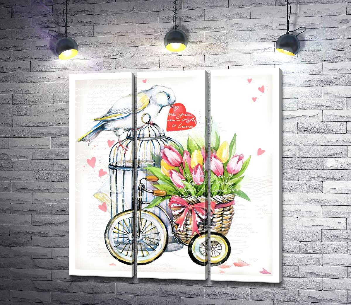Модульная картина ArtPoster Белая птица держит сердце в клюве рядом с корзиной весенних тюльпанов на велосипеде 102x109 см Модуль №11
Модульная картина ArtPoster Белая птица держит сердце в клюве рядом с корзиной весенних тюльпанов на велосипеде 102x109 см Модуль №11