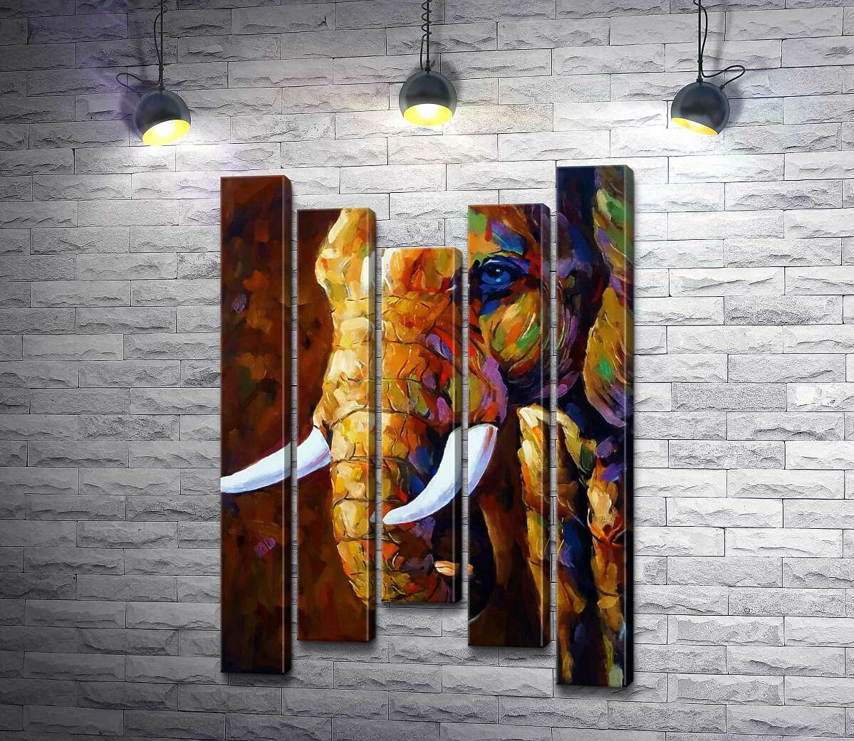 Модульная картина ArtPoster Белоснежные бивни в цветном силуэте слона 130x196 см Модуль №28
Модульная картина ArtPoster Белоснежные бивни в цветном силуэте слона 130x196 см Модуль №28