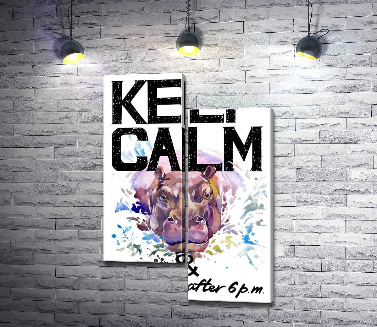 Модульная картина ArtPoster Бегемот выглядывает из воды между надписью "keep calm and don't eat after 6 p.m." 100x147 см Модуль №5
Модульная картина ArtPoster Бегемот выглядывает из воды между надписью "keep calm and don't eat after 6 p.m." 100x147 см Модуль №5