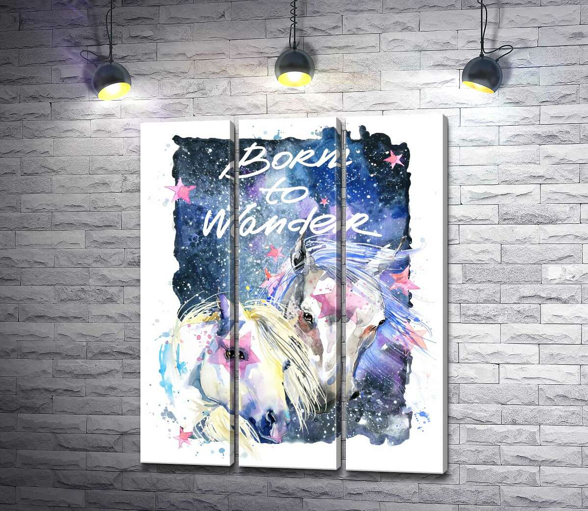 Модульная картина ArtPoster Белые кони со звездными отметинами в космосе с надписью "born to wander" 102x128 см Модуль №11
Модульная картина ArtPoster Белые кони со звездными отметинами в космосе с надписью "born to wander" 102x128 см Модуль №11