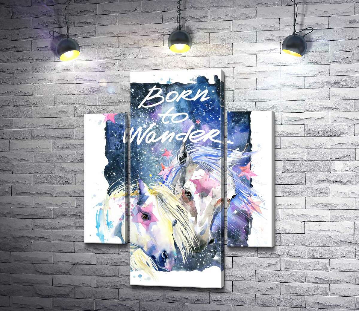 Модульная картина ArtPoster Белые кони со звездными отметинами в космосе с надписью "born to wander" 80x104 см Модуль №7
Модульная картина ArtPoster Белые кони со звездными отметинами в космосе с надписью "born to wander" 80x104 см Модуль №7