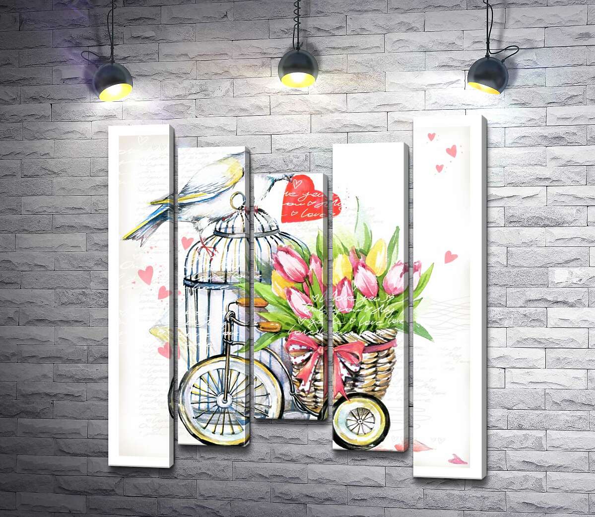 Модульная картина ArtPoster Белая птица держит сердце в клюве рядом с корзиной весенних тюльпанов на велосипеде 130x144 см Модуль №28
Модульная картина ArtPoster Белая птица держит сердце в клюве рядом с корзиной весенних тюльпанов на велосипеде 130x144 см Модуль №28