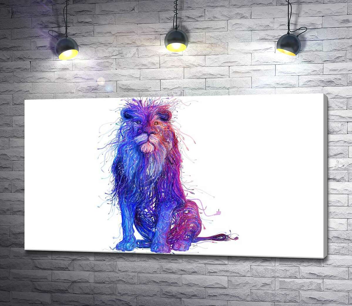 Картина ArtPoster Фиолетово-синий силуэт льва из электрических проводов 130x73 см Модуль №1
Картина ArtPoster Фиолетово-синий силуэт льва из электрических проводов 130x73 см Модуль №1