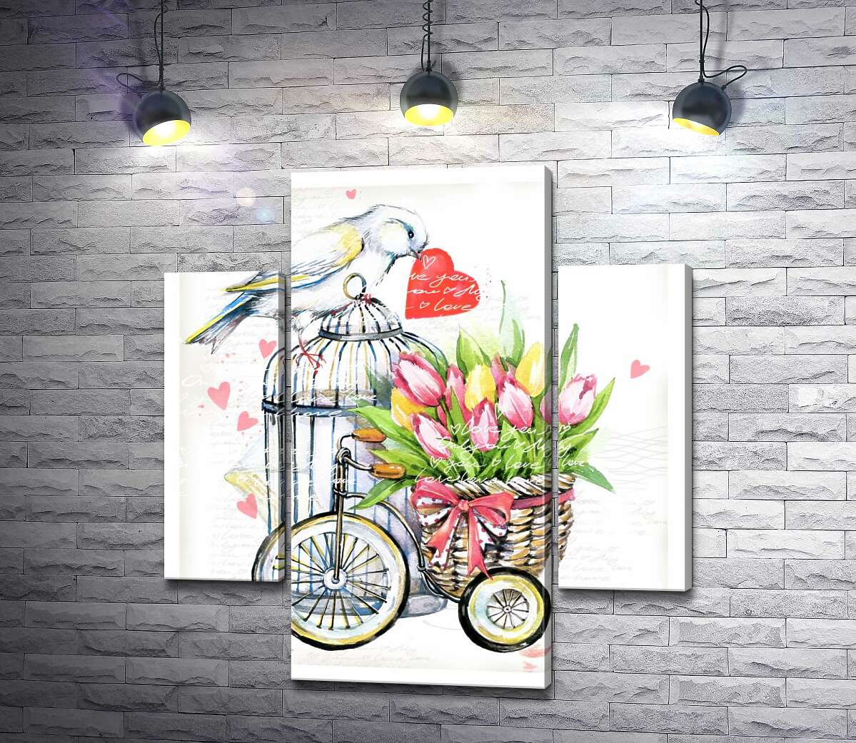 Модульная картина ArtPoster Белая птица держит сердце в клюве рядом с корзиной весенних тюльпанов на велосипеде 100x110 см Модуль №7
Модульная картина ArtPoster Белая птица держит сердце в клюве рядом с корзиной весенних тюльпанов на велосипеде 100x110 см Модуль №7