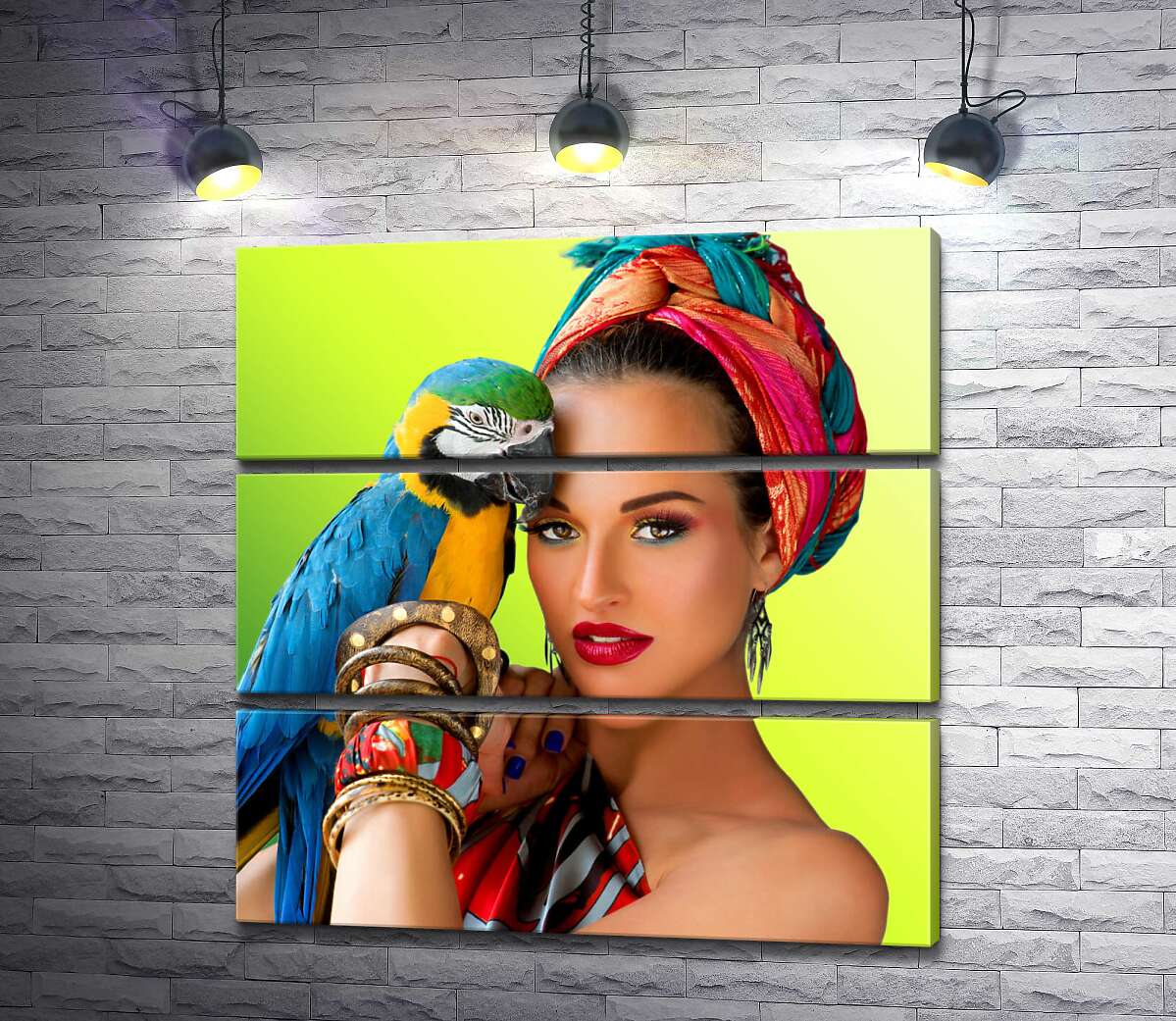 Модульная картина ArtPoster Девушка в ярком тюрбане держит на руке желто-голубого попугая ара 100x102 см Модуль №13
Модульная картина ArtPoster Девушка в ярком тюрбане держит на руке желто-голубого попугая ара 100x102 см Модуль №13
