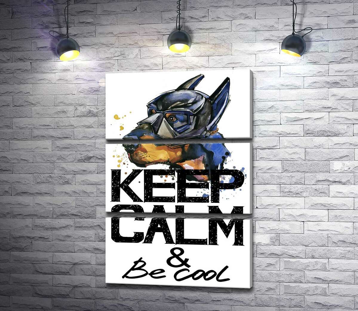 Модульная картина ArtPoster Доберман в маске Бэтмена среди надписи "keep calm and be cool" 100x147 см Модуль №13
Модульная картина ArtPoster Доберман в маске Бэтмена среди надписи "keep calm and be cool" 100x147 см Модуль №13