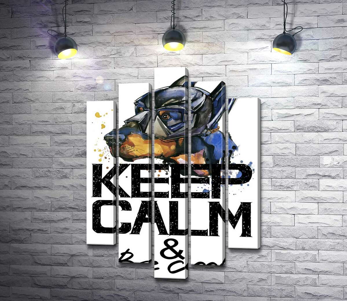 Модульная картина ArtPoster Доберман в маске Бэтмена среди надписи "keep calm and be cool" 100x148 см Модуль №26
Модульная картина ArtPoster Доберман в маске Бэтмена среди надписи "keep calm and be cool" 100x148 см Модуль №26