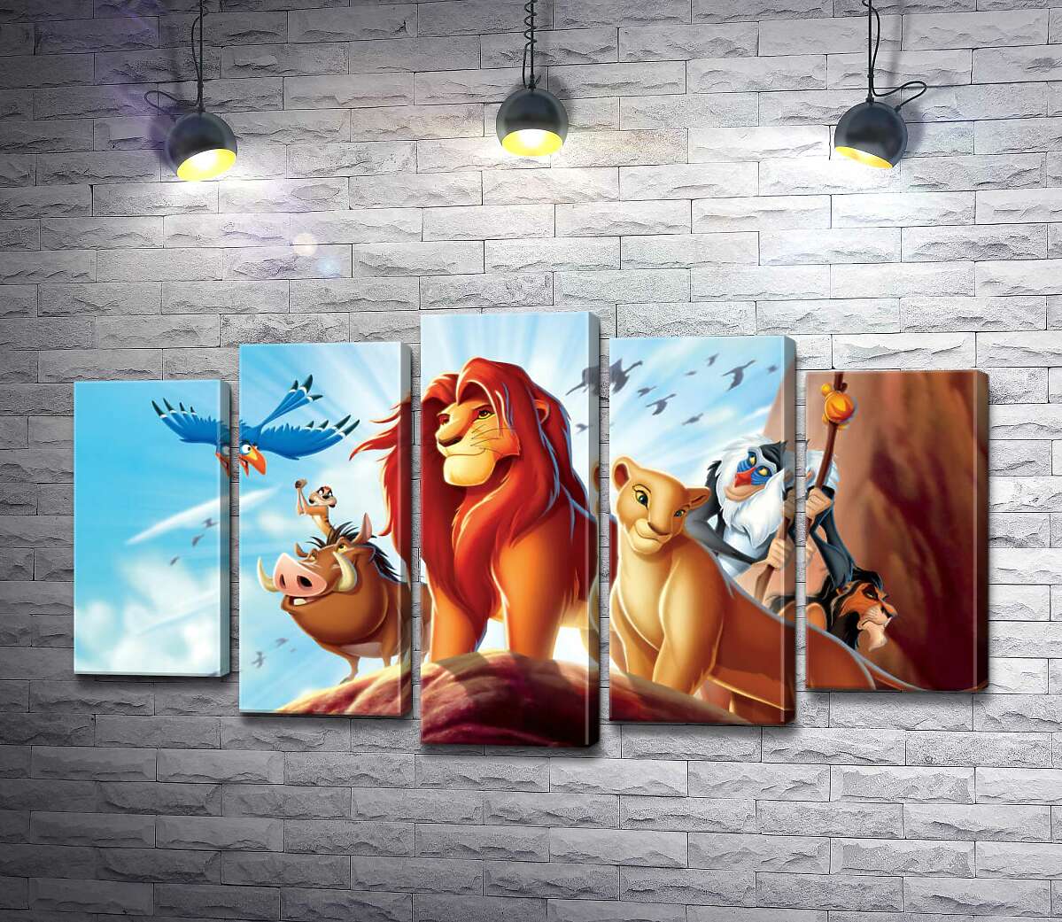 Модульная картина ArtPoster Животные – герои мультфильма "Король Лев" (The Lion King) стоят на краю скалы во главе с Симбой 100x58 см Модуль №26
Модульная картина ArtPoster Животные – герои мультфильма "Король Лев" (The Lion King) стоят на краю скалы во главе с Симбой 100x58 см Модуль №26