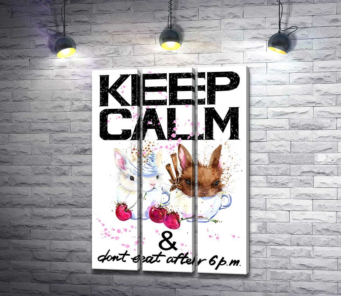 Модульная картина ArtPoster Зайцы в чашках с кофе между надписью "keep calm and don't eat after 6 p.m." 132x190 см Модуль №11
Модульная картина ArtPoster Зайцы в чашках с кофе между надписью "keep calm and don't eat after 6 p.m." 132x190 см Модуль №11