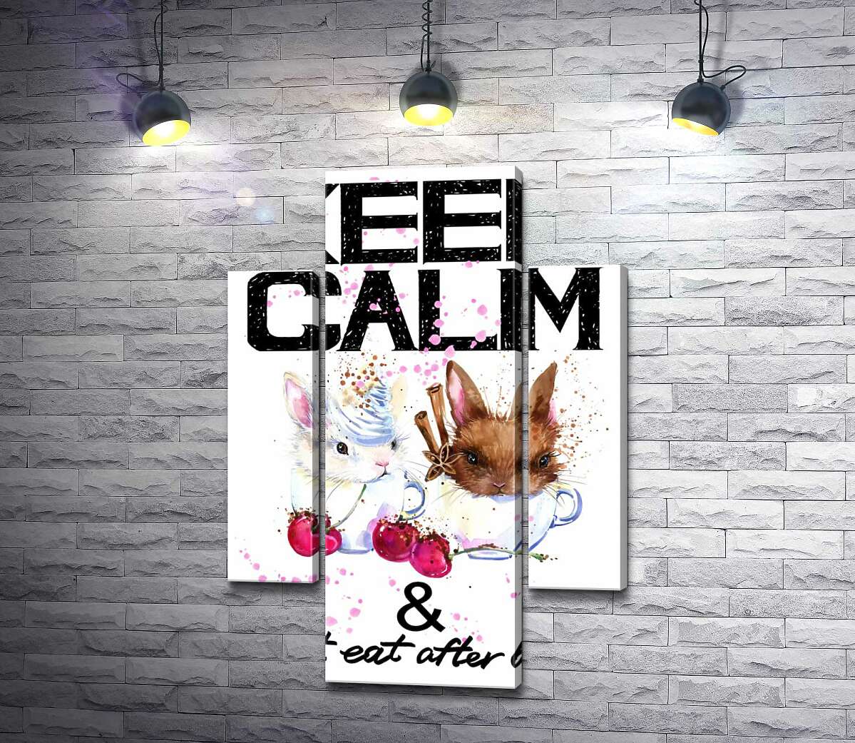 Модульная картина ArtPoster Зайцы в чашках с кофе между надписью "keep calm and don't eat after 6 p.m." 100x148 см Модуль №7
Модульная картина ArtPoster Зайцы в чашках с кофе между надписью "keep calm and don't eat after 6 p.m." 100x148 см Модуль №7