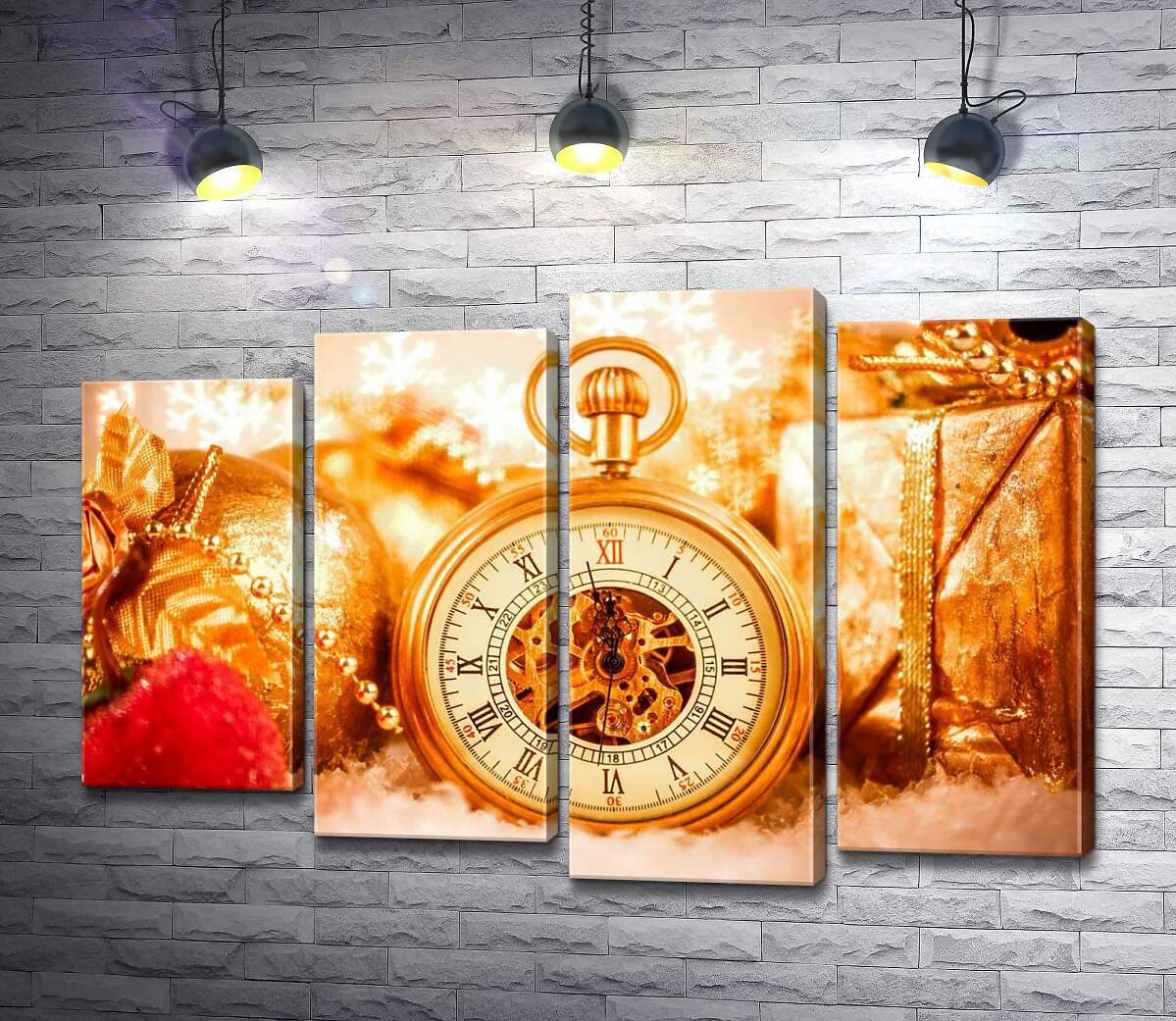Модульная картина ArtPoster За пять минут до Нового года на золотых часах среди подарков и игрушек 100x69 см Модуль №21
Модульная картина ArtPoster За пять минут до Нового года на золотых часах среди подарков и игрушек 100x69 см Модуль №21