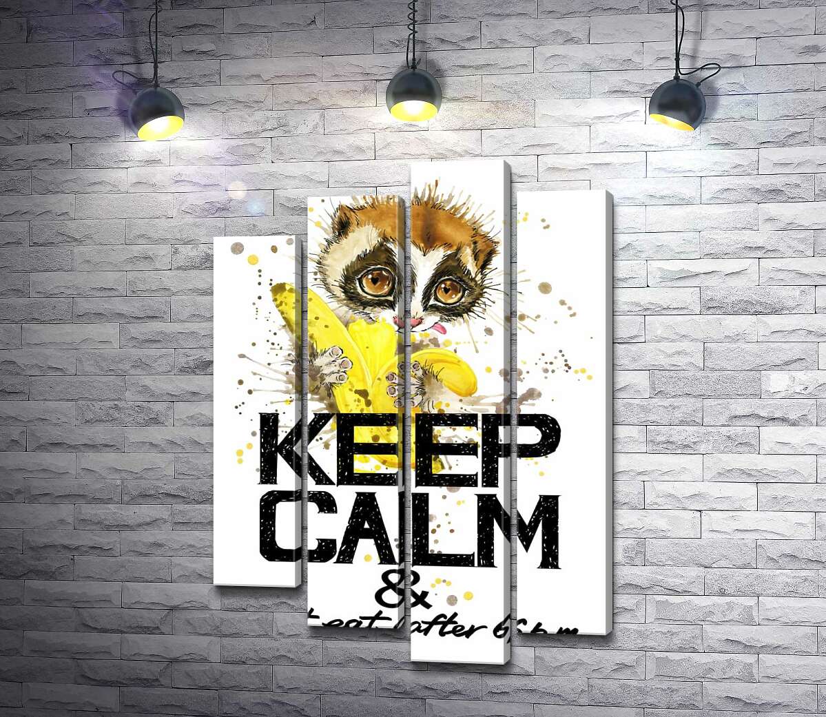 Модульная картина ArtPoster Маленький лемур ест банан над надписью "keep calm and don't eat after 6 p.m." 100x147 см Модуль №21
Модульная картина ArtPoster Маленький лемур ест банан над надписью "keep calm and don't eat after 6 p.m." 100x147 см Модуль №21