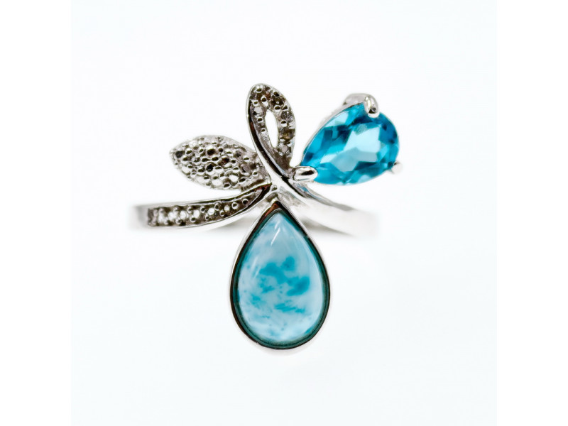 Серебряное кольцо с камнями ларимар топаз и белый сапфир Натуральный Sky Jewelry 003765
Серебряное кольцо с камнями ларимар топаз и белый сапфир Натуральный Sky Jewelry 003765