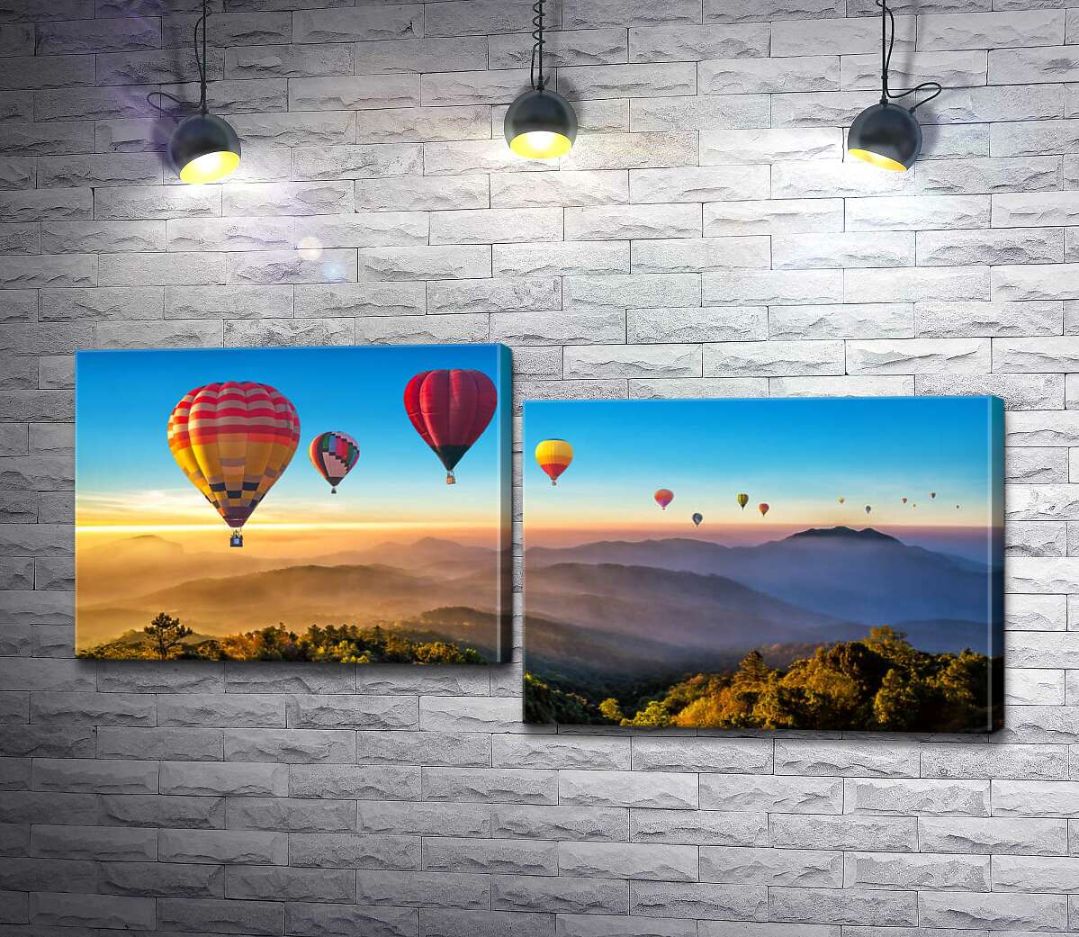 Модульная картина ArtPoster Ожерелье из воздушных шаров летит над туманными холмами в лучах утреннего солнца 100x47 см Модуль №5
Модульная картина ArtPoster Ожерелье из воздушных шаров летит над туманными холмами в лучах утреннего солнца 100x47 см Модуль №5