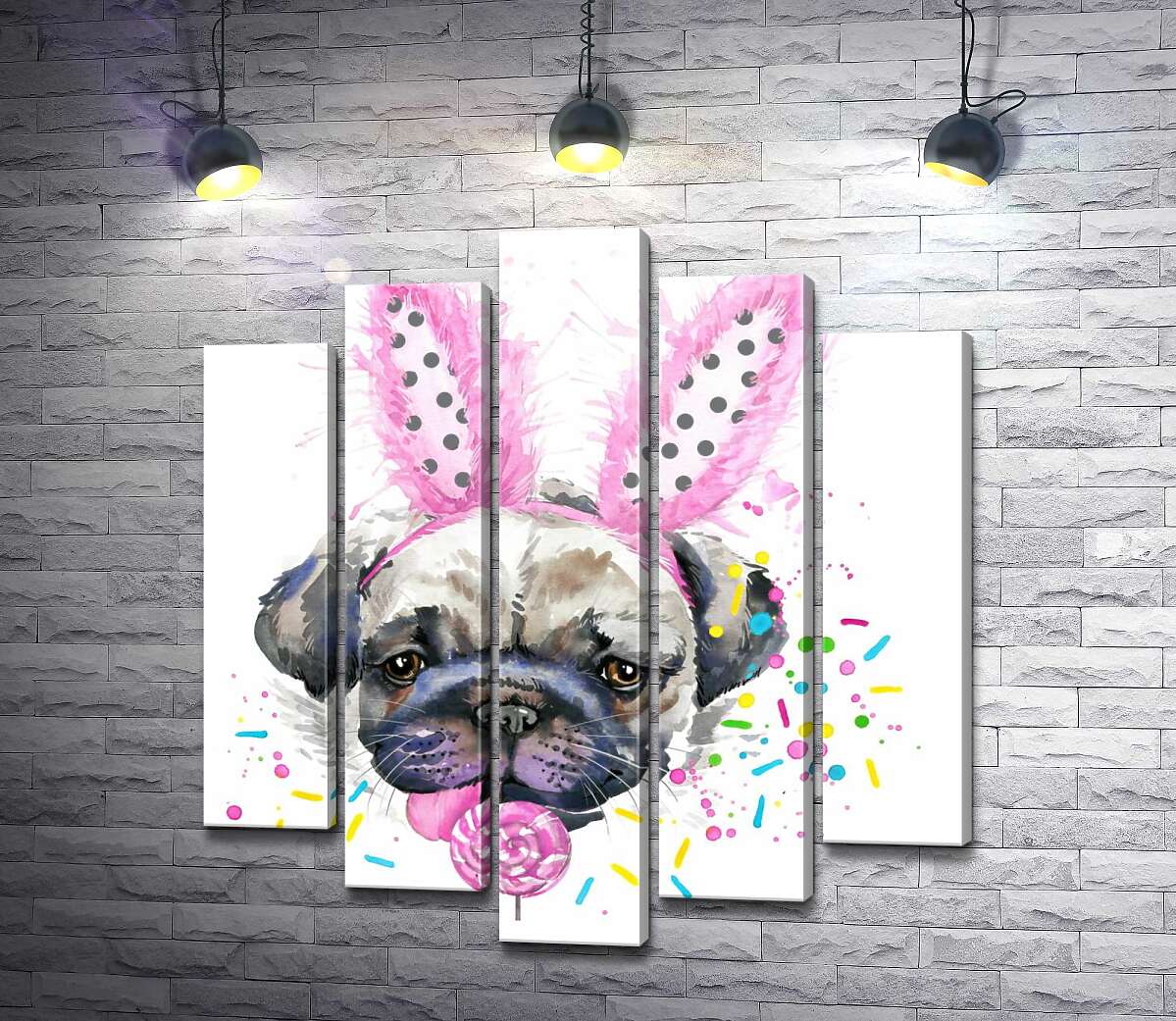Модульная картина ArtPoster Мопс с заячьими ушками лижет леденец 100x111 см Модуль №26
Модульная картина ArtPoster Мопс с заячьими ушками лижет леденец 100x111 см Модуль №26