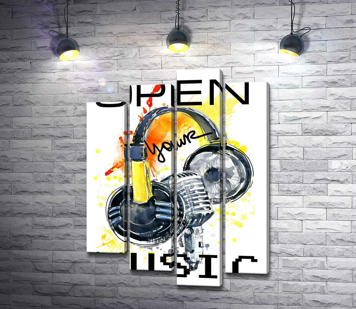 Модульная картина ArtPoster Наушники и микрофон на оранжевом фоне с надписью "open your music" 100x138 см Модуль №21
Модульная картина ArtPoster Наушники и микрофон на оранжевом фоне с надписью "open your music" 100x138 см Модуль №21