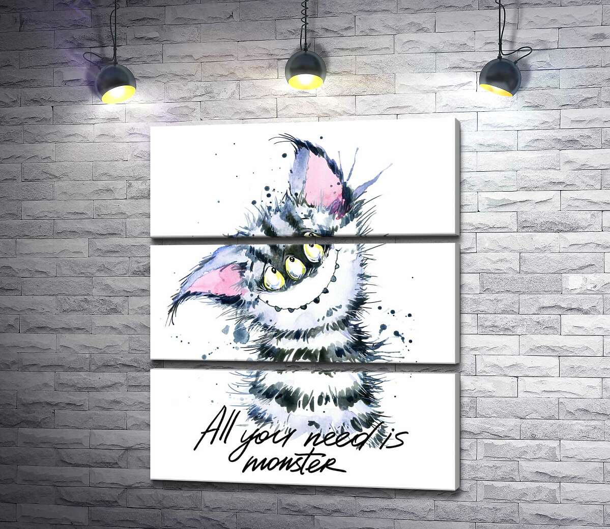 Модульная картина ArtPoster Полосатый монстр с кошачьей мордашкой и надписью "all you need is monster" 100x120 см Модуль №13
Модульная картина ArtPoster Полосатый монстр с кошачьей мордашкой и надписью "all you need is monster" 100x120 см Модуль №13