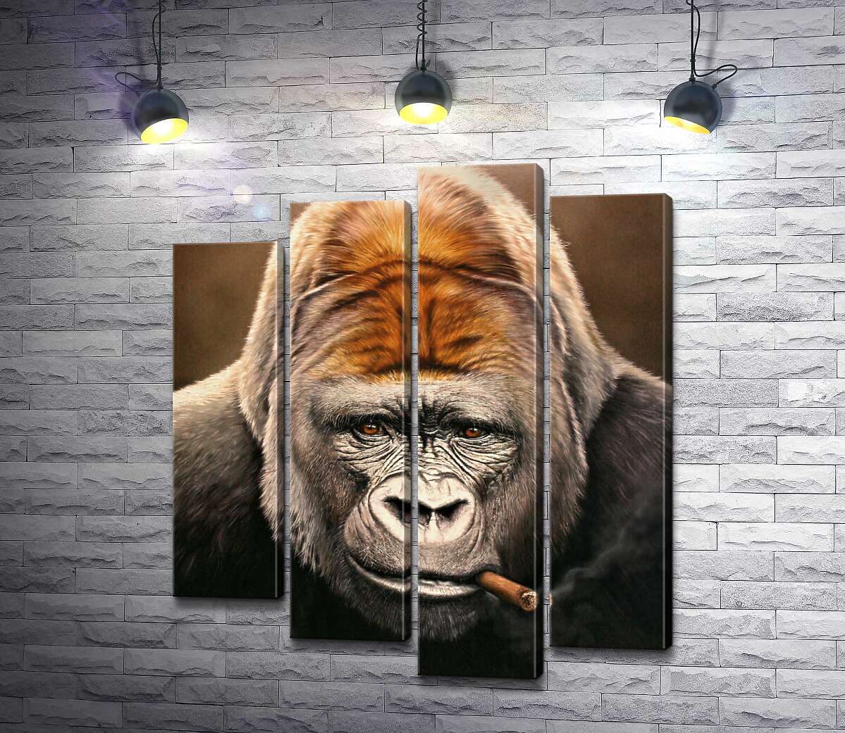 Модульная картина ArtPoster Портрет гориллы, курящей сигару 132x154 см Модуль №21
Модульная картина ArtPoster Портрет гориллы, курящей сигару 132x154 см Модуль №21