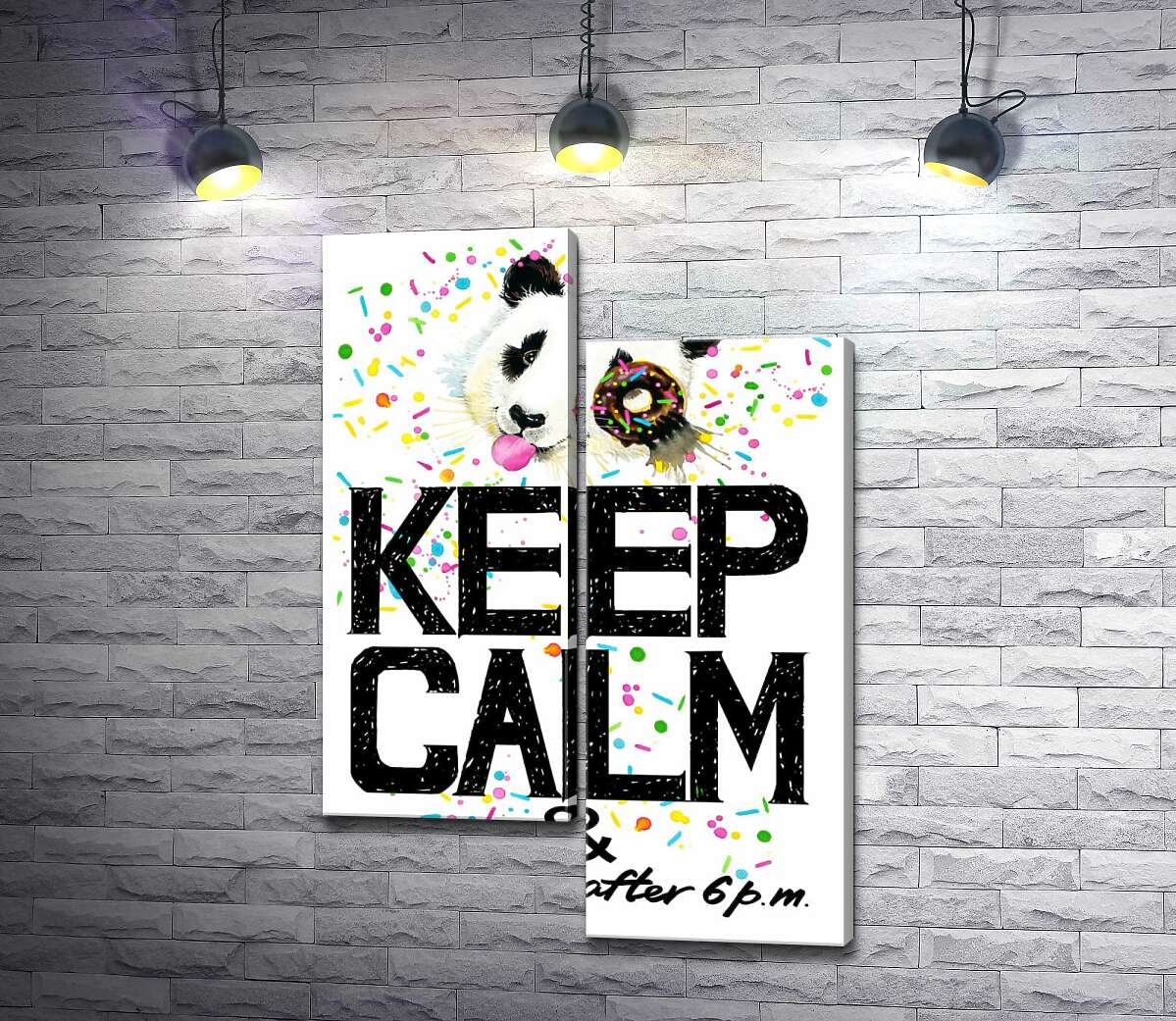 Модульная картина ArtPoster Панда с мягким донатсом над надписью "keep calm and don't eat after 6 p.m." 130x191 см Модуль №5
Модульная картина ArtPoster Панда с мягким донатсом над надписью "keep calm and don't eat after 6 p.m." 130x191 см Модуль №5