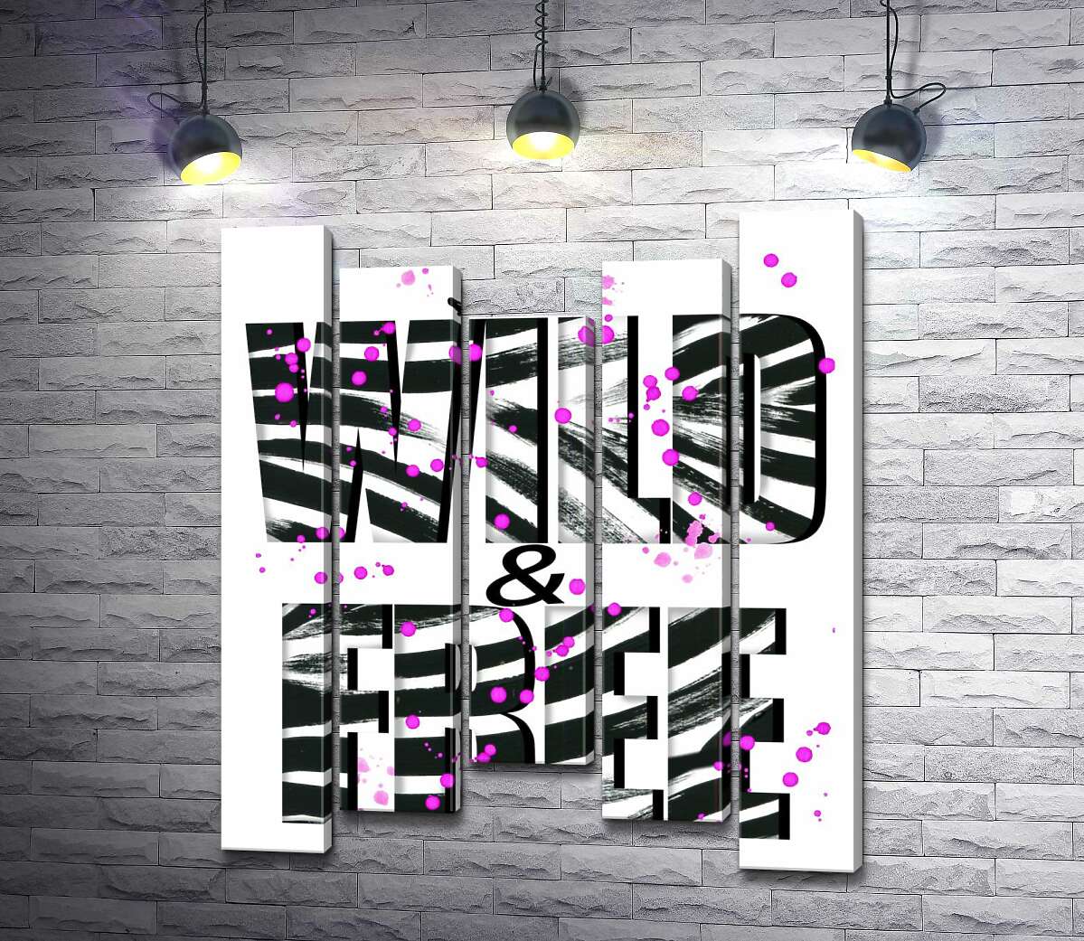 Модульная картина ArtPoster Полоски зебры на надписи "be wild and free" 100x120 см Модуль №28
Модульная картина ArtPoster Полоски зебры на надписи "be wild and free" 100x120 см Модуль №28