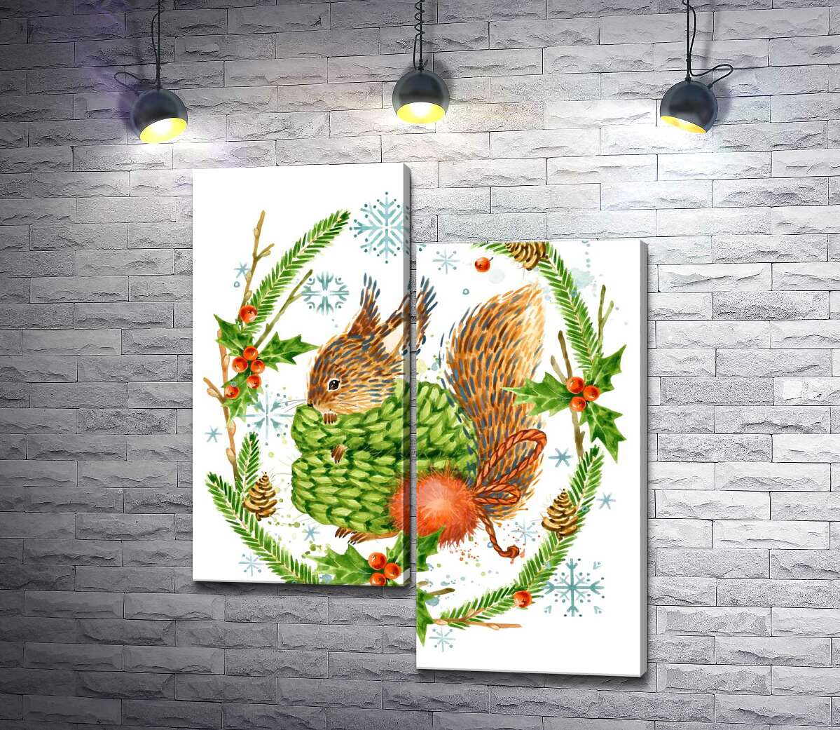 Модульная картина ArtPoster Пушистая белка закуталась в шарф среди венка из остролиста и елки 100x122 см Модуль №5
Модульная картина ArtPoster Пушистая белка закуталась в шарф среди венка из остролиста и елки 100x122 см Модуль №5